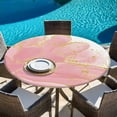 thumbnail image 6 of Pink Gold Round Tablecloth, Fitted Table Cover with Elastic for 55"-60" Round Tables, Boho Modern Abstract Minimalist Aesthetic Flower Table Cloth Outdoor Indoor Dinning Party Waterproof Tablecloths, 6 of 7
