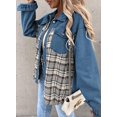 thumbnail image 3 of SHAR Women's denim jacket, long sleeve plaid button down shirt jacket, 3 of 5