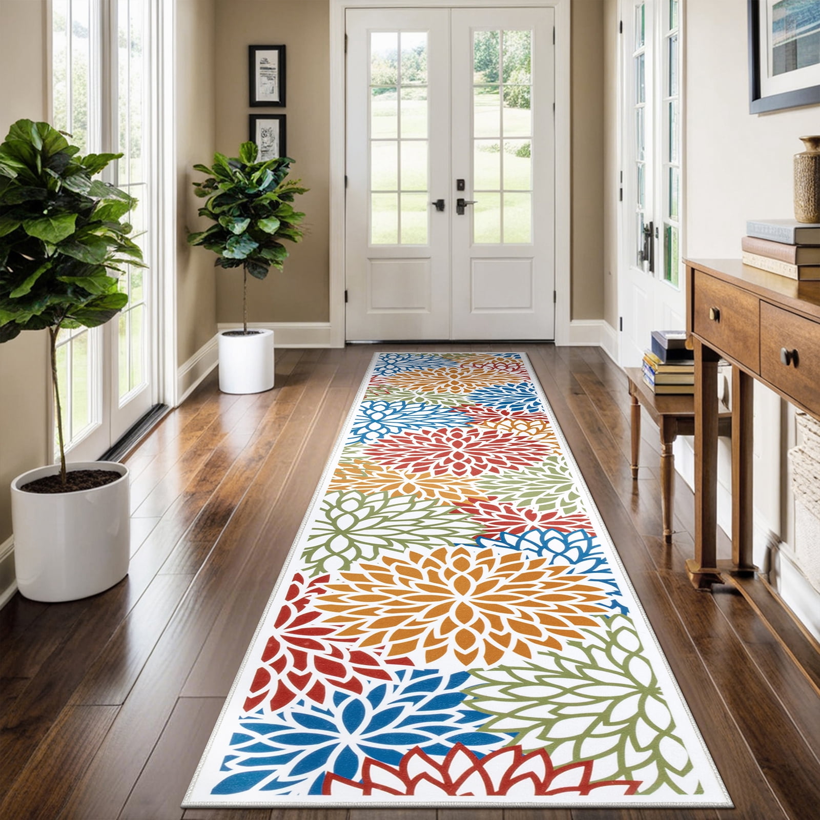 MeyJey 2'x10' Runner Rug for Hallways, Traditional Non Slip Machine Washable Area Rugs Vintage Floor Carpet for Bedroom/Living/Laundry Room, Cream/Tan