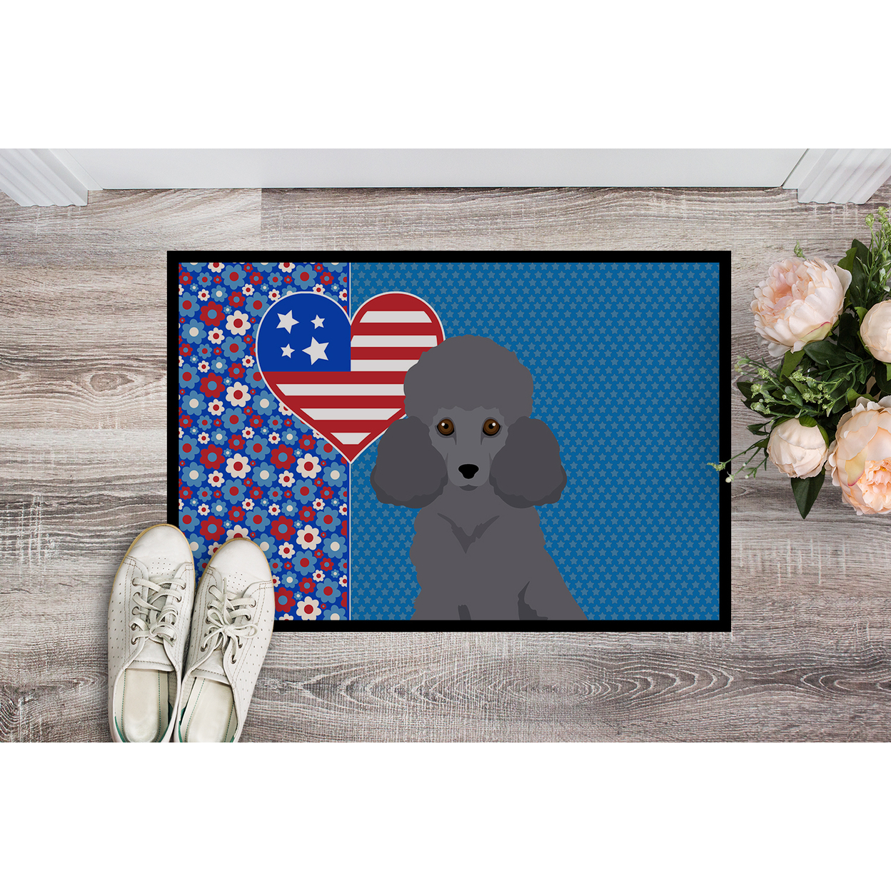 Toy Grey Poodle USA American Indoor or Outdoor Mat 24x36