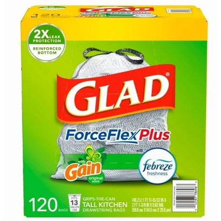 Glad ForceFlex 13-Gal. Tall Kitchen Bags with Gain Odorshield, 120 ct.