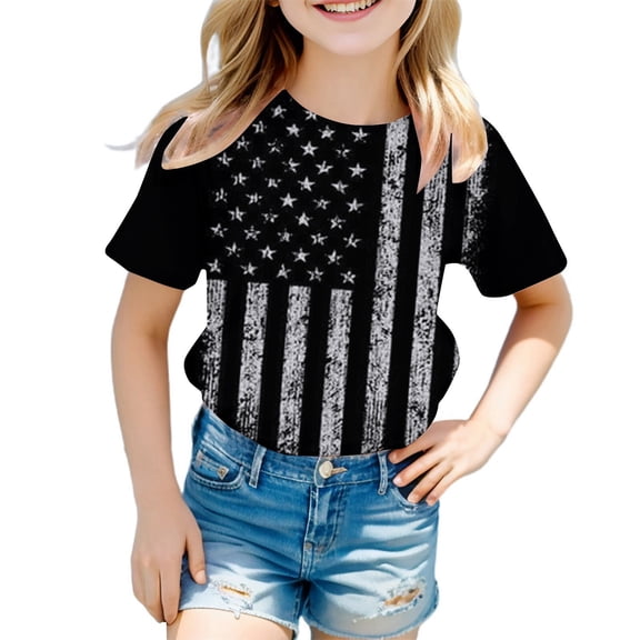 Gerichy Summer Short T-Shirts for Girls Short Sleeve Tee Summer Crewneck T Shirt for Girls 4th Of July Shirt Girls Tees Toddler Kids USA Flag Independence Day Patriotic Shirt
