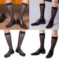 thumbnail image 2 of Mens Fashion Sheer Over the Calf Long Socks Stretchy Breathable See Through Striped Dress Suit Socks for Business Wear, 2 of 9