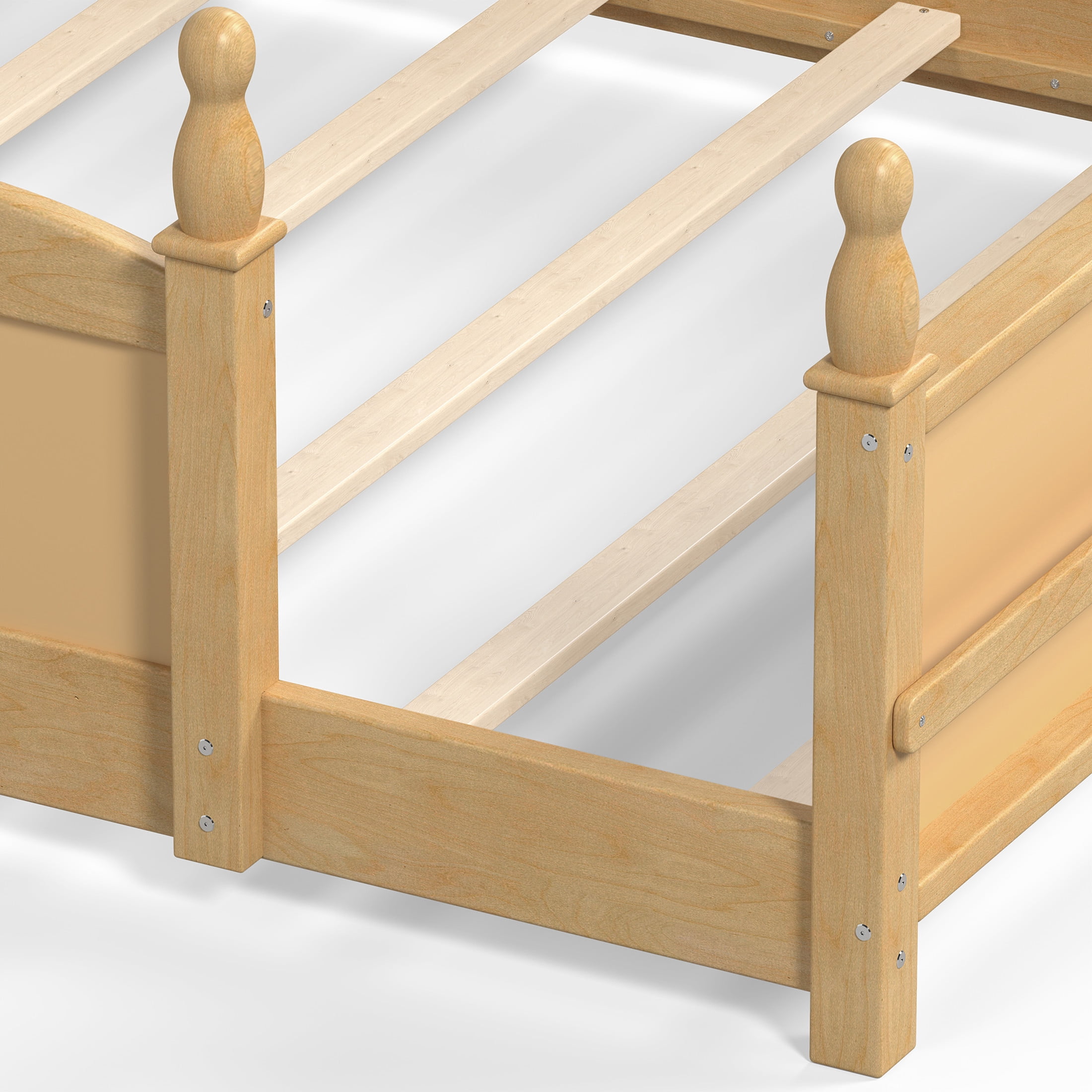 GDF Studio Full Size Montessori Floor Bed with Guardrails & Side Bookshelf, Childlike Design, Natural