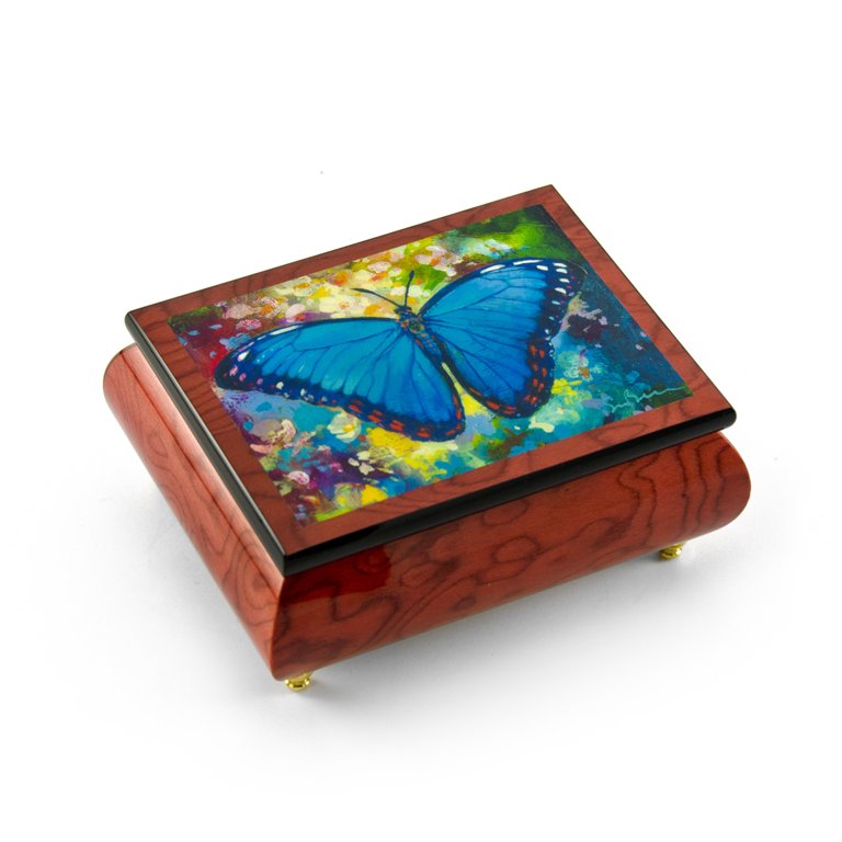 Gorgeous Handcrafted Red-Wine Butterfly Music Box by Ercolano