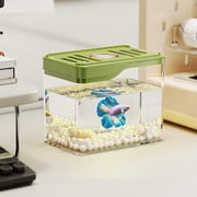 Small Multifunctional Aesthetic Goldfish Tank,Betta Fish Tank, 0.25 Gallon Mini Plastic Quadrate Aquariums,Plastic Rectangular Fish Tank,for Baby Shrimp,Betta,Clownfish,Guppy,Lid Included(Green)