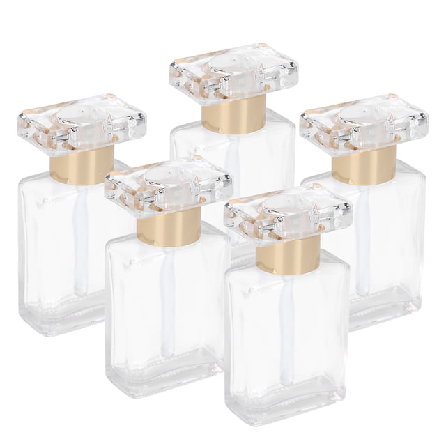 Botella de aceite esencial vacía de vidrio transparente, botella de Perfume recargable portátil de viaje, 5 uds., color dorado