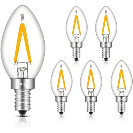 

C7 1W LED Night Light Bulbs 15W Equivalent 150LM Warm White 2700K E12 Candelabra Base Clear Glass C7 Mini Candle Torpedo Shape 360 Degrees Beam Angle Non-dimmable 5 Pack
