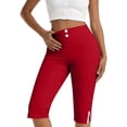 thumbnail image 2 of Hurxie Women's Capris Pull-On Stretch Straight Leg Elastic Waist Cropped Dress Pants with Pockets for Golf Yoga Office Work Red,M, 2 of 7