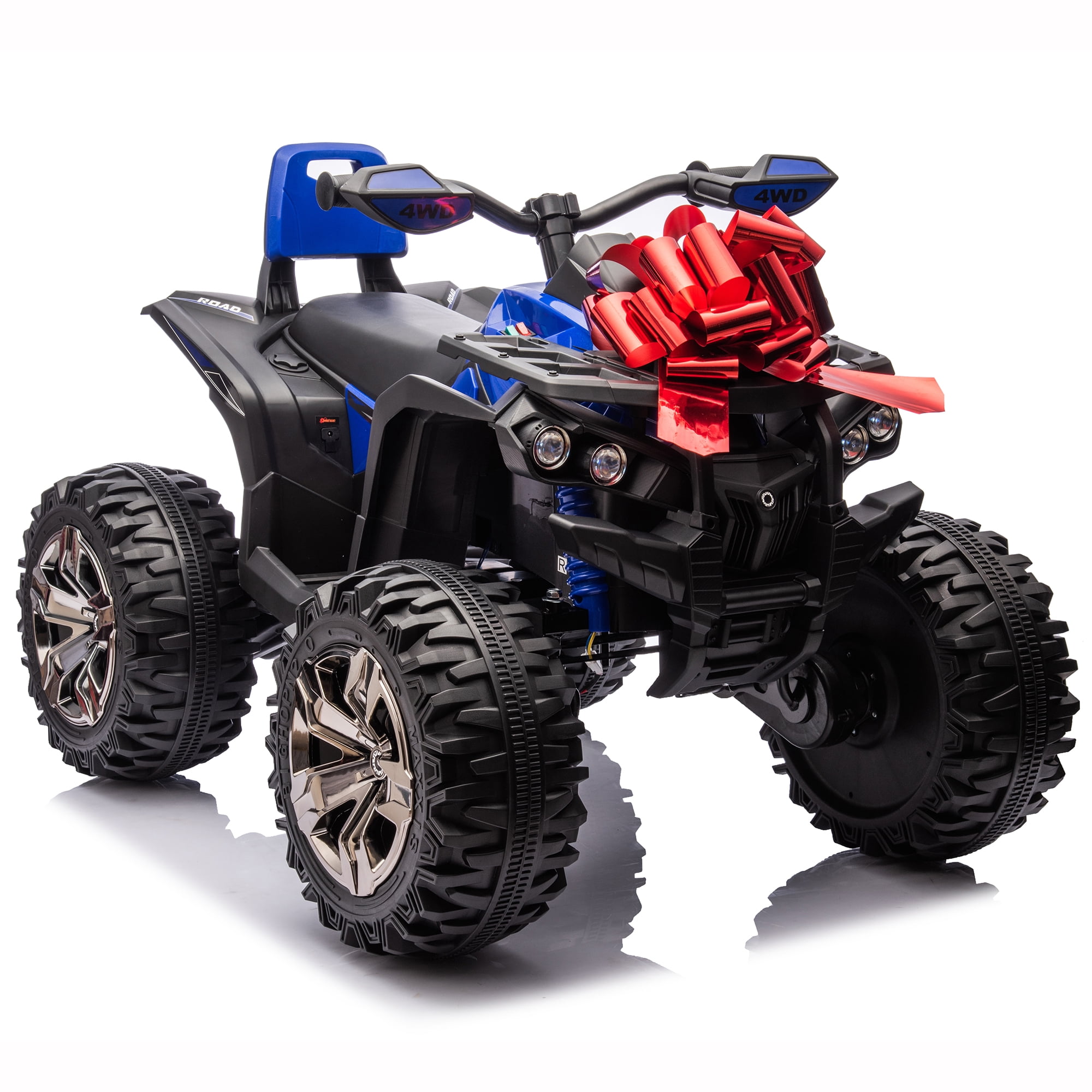 800W Dirt Quad w/ Remote Control - 24V Powered Ride on ATV, Electric Powerful 4-Wheeler for Big Kids, Up to 5.5 mph, Knee Pads, Blue