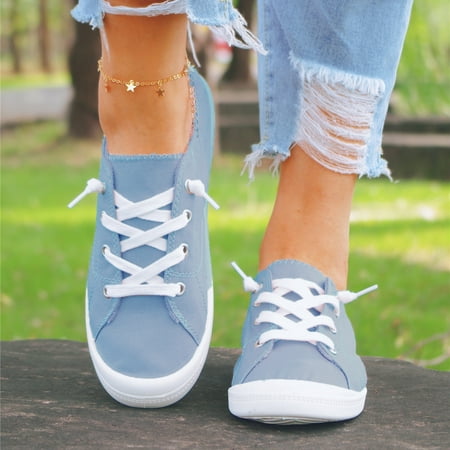 

PEASKJP Slip Resistant Shoes for Women Women Casual Flat Bottom Round Toe Non_slip Solid Shoes Platform Loafers Light Blue 8