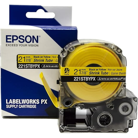 Epson LABELWORKS 221STBYPX Shrink Tube - 7/8" (21MM) x 8 ft Black on Yellow (AWG 0000-1)
