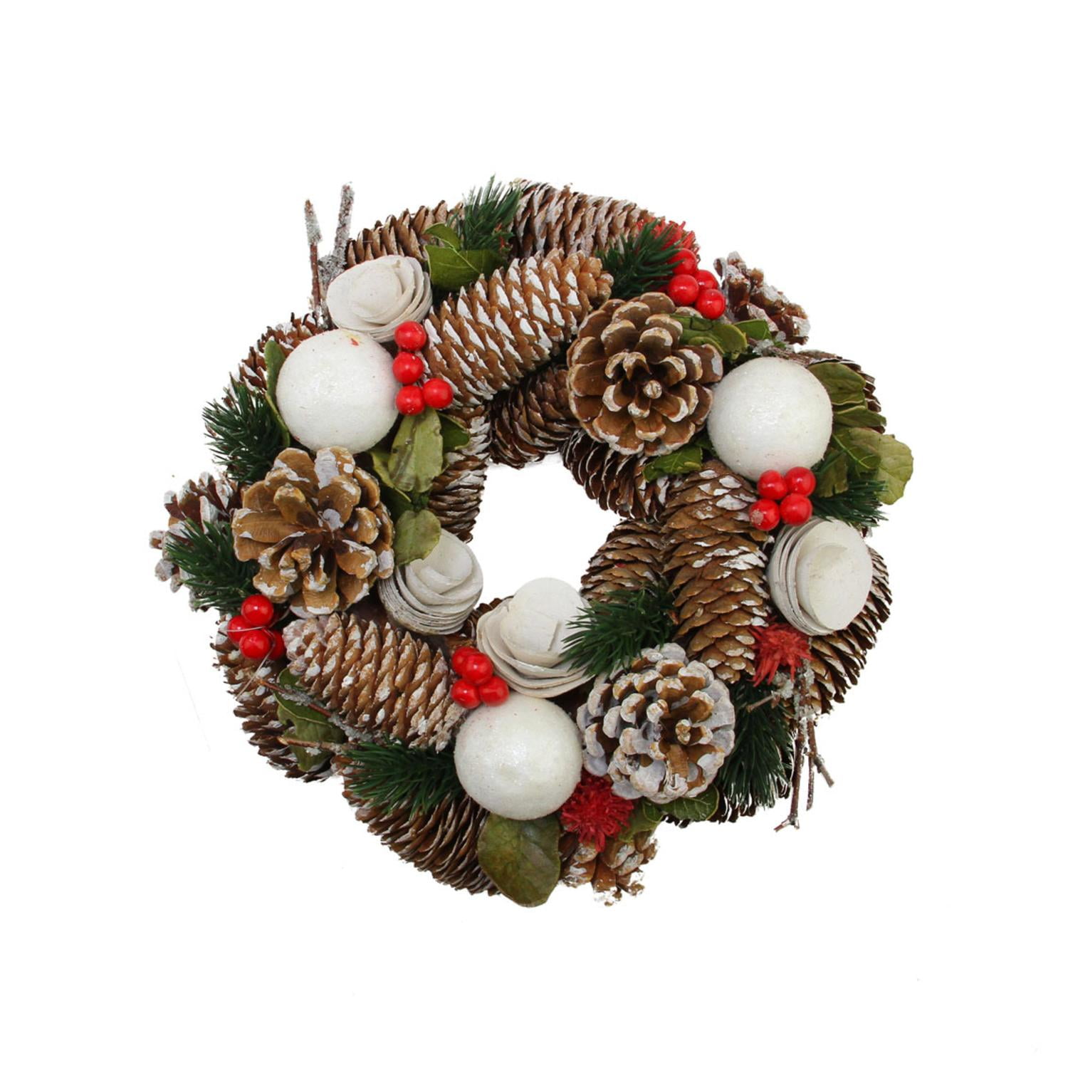 Frosted Pine Wreath With Pine Cones And Berries Christmas Holiday Decoration
