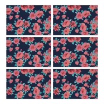 Pioneer Flower Floral Print Pattern Summer Placemats Table Placemats Set Of 6-Linen Kitchen Washable Placemats Table Mats 12x18 Inch Non-Slip Heat Resistant