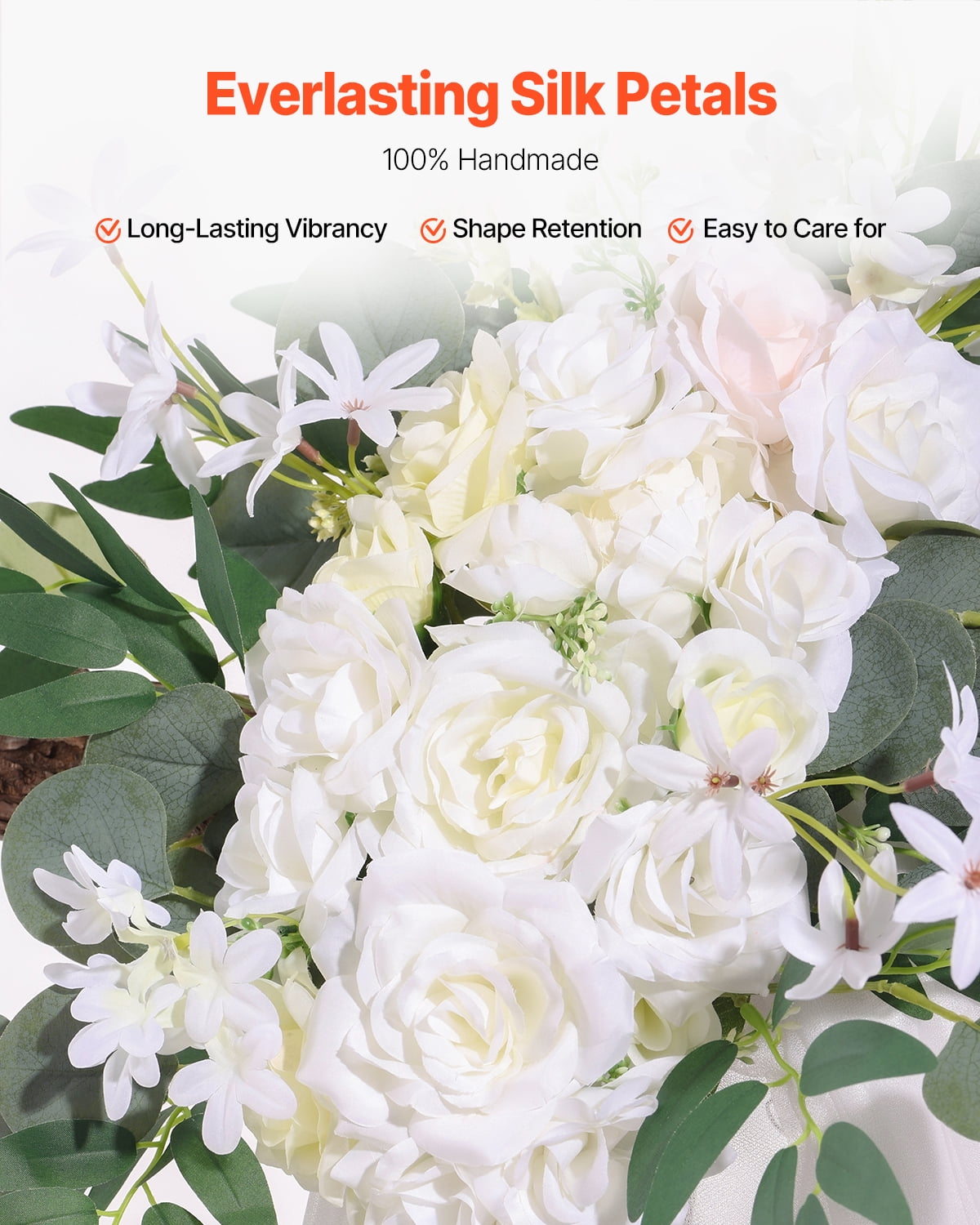 VEVOR Artificial Wedding Arch Flowers Kit, White Wedding Arch Flowers with Drapes Kit (Pack of 3) - 2 Pcs Floral Arrangement, 1 Pcs Sheer Drapes, for Ceremony Bouquets Reception Backdrop Decoration