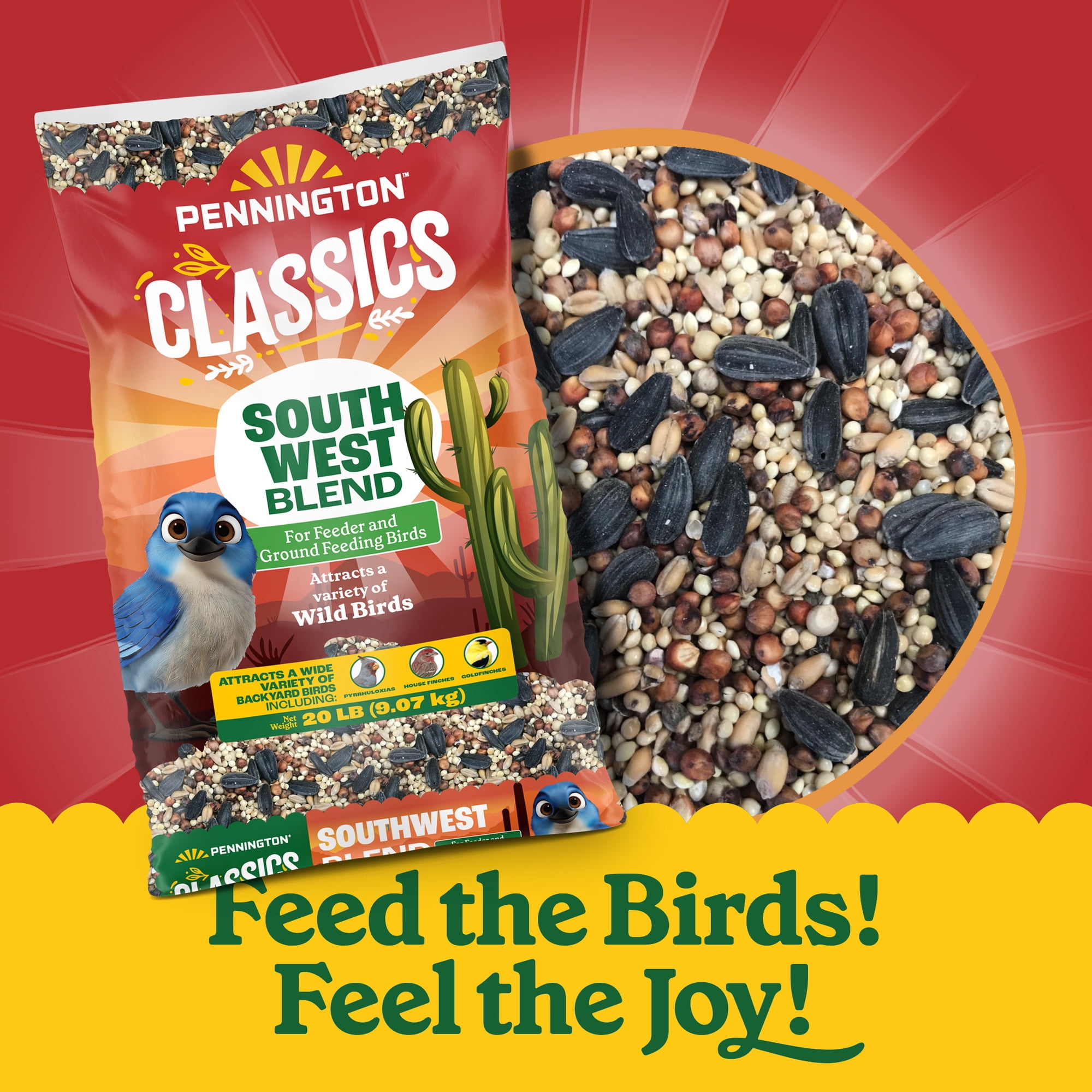 Pennington Southwest Blend Wild Bird Seed for Outside Feeders, 20 lb., 1 Pack, Dry Bird Food