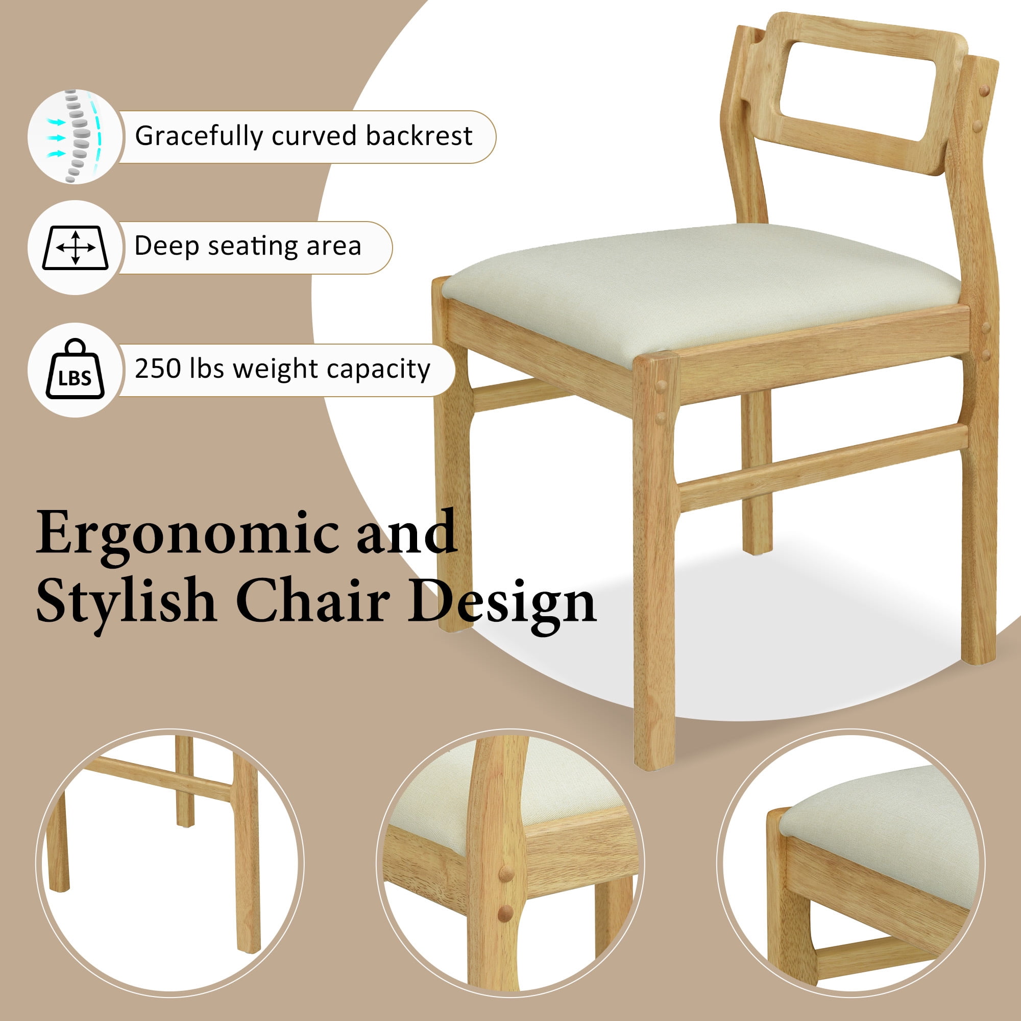 EUROCO Extendable Dining Table Set for 4, 5-Piece 47.2" Solid Wood Foldable Table with 2 11.8" Drop Leaves,Storage Shelf and 4 Upholstered Chairs, Square Kitchen Table Set for Small Space,Natural