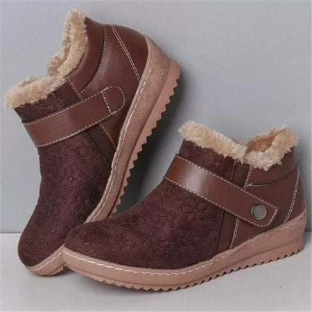 

Women s Suede Boots with Plush Lining Flat Warm Ankle Boots Vintage Style Easy to Put on Winter Outdoor Supply