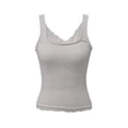 thumbnail image 3 of Elegant Lace Trim Tank Top Soft Solid Camisole With Delicate Frill Gathers For Everyday Wear Women's Casual Summer, M, Grey, 3 of 4