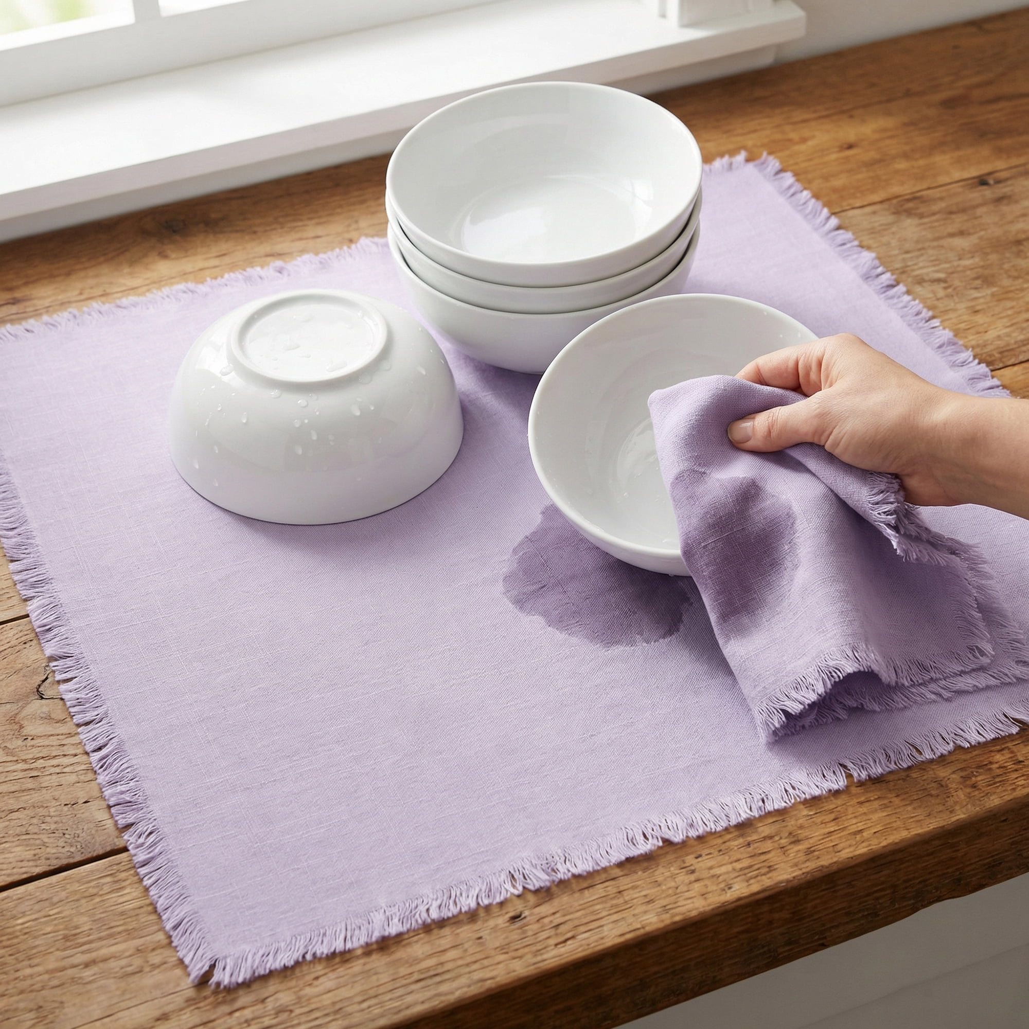 Unique Bargains Cotton Linen Kitchen Towels Claret 4 Pack Light Purple/Apricot 18" x 18"