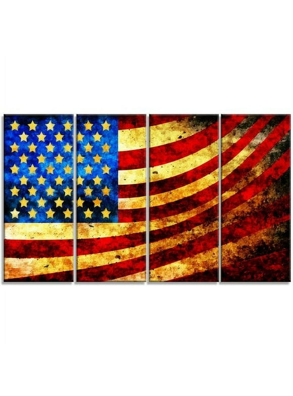 Design Art Metal 'God Bless America Flag' 4 Piece Graphic Art Set