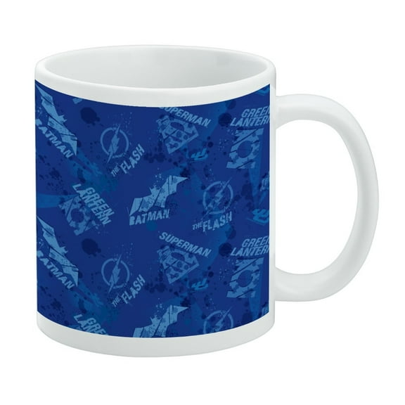 Justice League Blue Pattern White Mug