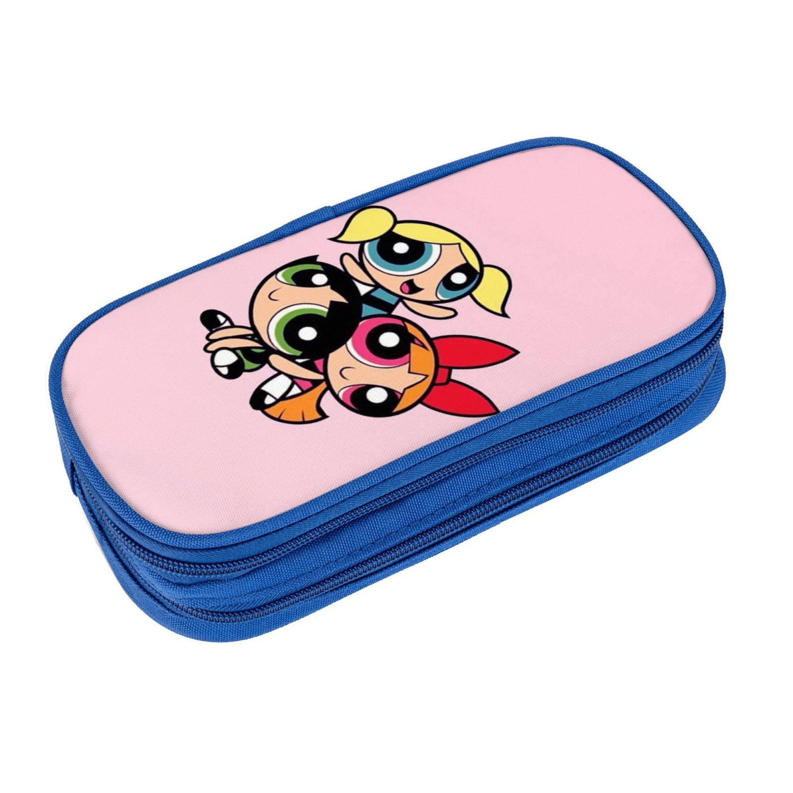 The Powerpuff Gi-rls Pencil Case Large Capacity Pencil Pouch Pen Bag Office Stationery Organizer Travel Makeup Bag Blue