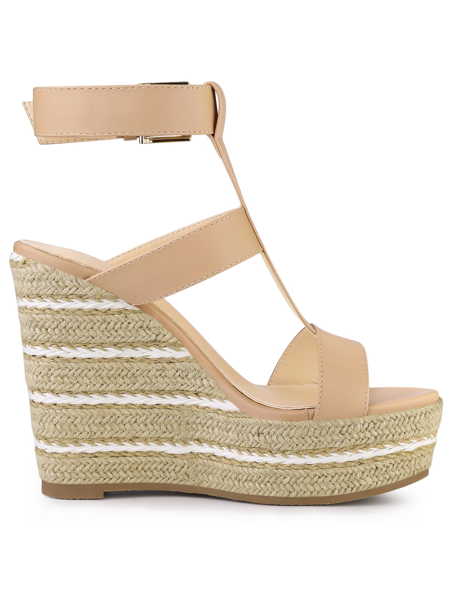 DARING DIVA Women's Strappy Wedge Platform Sandals Nude 7.5