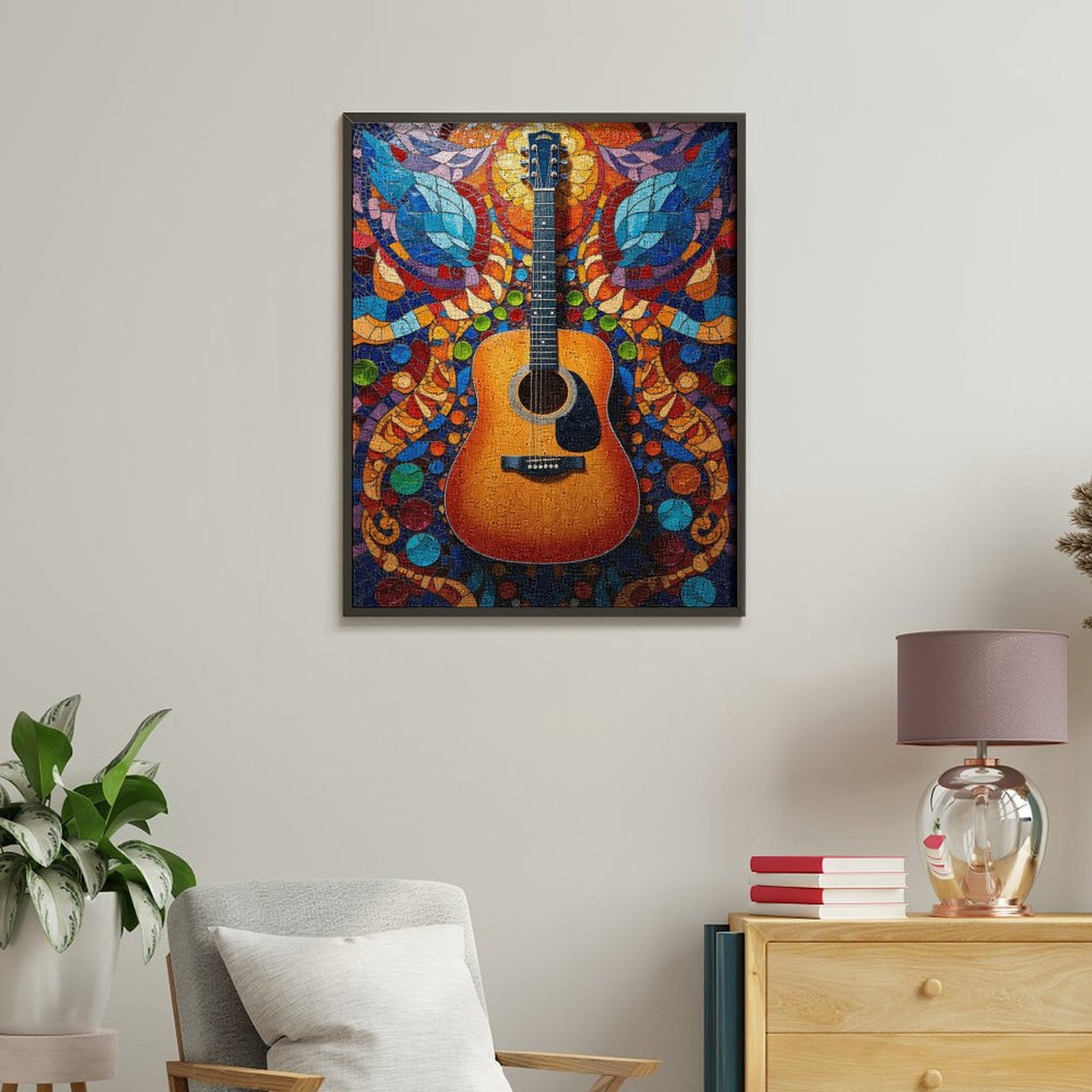 Paint By Numbers Kit for Adults Beginner - DIY Guitar Vibrant Mosaic Art Display Canvas Painting Kits for Adults, Frameless Paint By Number for Adults for Home Wall Decor 16x20 Inch