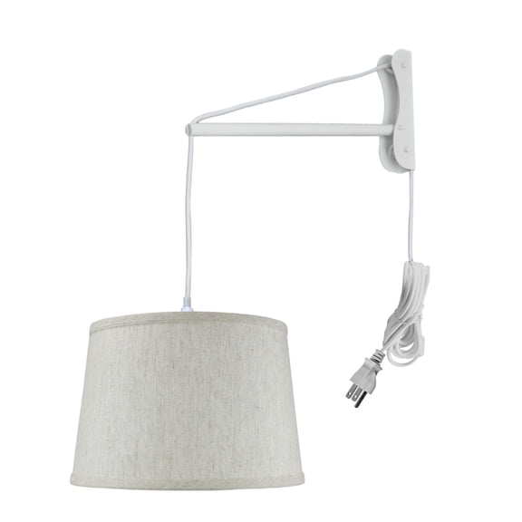 MAST Plug-In Wall Mount Pendant, 1 Light White Cord/Arm, Shallow Drum Textured Oatmeal 14x16x10