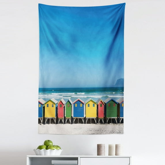 Travel Tapestry, Colorful Bathhouses at Muizenberg Cape Town South Africa Standing in a Row Touristic, Fabric Wall Hanging Decor for Bedroom Living Room Dorm, 5 Sizes, Multicolor, by Ambesonne