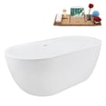 thumbnail image 4 of Streamline 61" Freestanding Soaking Bathtub – Glossy White Acrylic Tub with Brushed Nickel Internal Drain and Bamboo Tray – Modern Design – 50 Gallon Capacity, 4 of 15