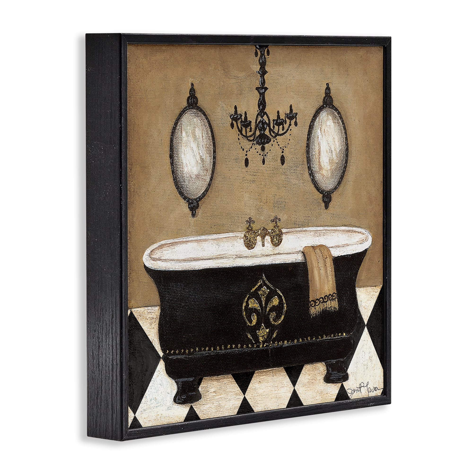 Stupell Industries Elegant Bathtub & Chandelier Black Framed Giclee Art, design by Janet Tava