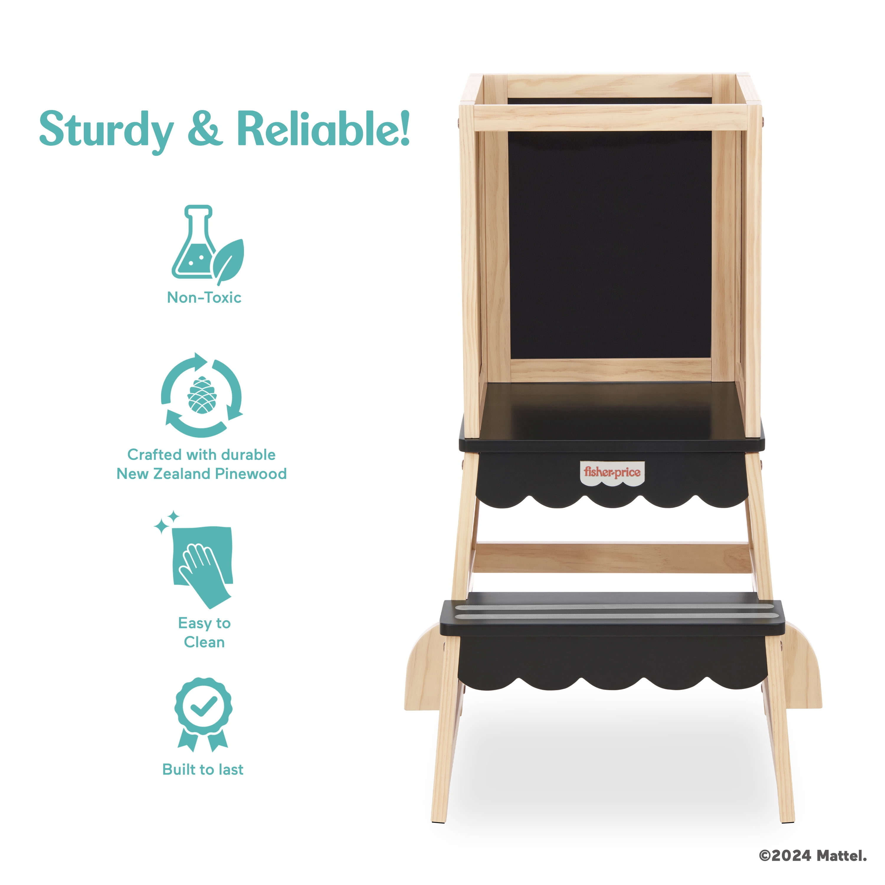 Fisher Price by Dream On Me Wonderstep Step Stool, Matte Black & Vintage White Oak