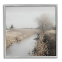 Stupell Industries Quiet Stream Rural Grassland Landscape Photography Gray Framed Art Print Wall Art