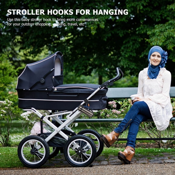 ETHZZLE 2-Pack Black Aluminum Stroller Hooks for Hanging Diaper Bags, Shopping Bags, and Accessories
