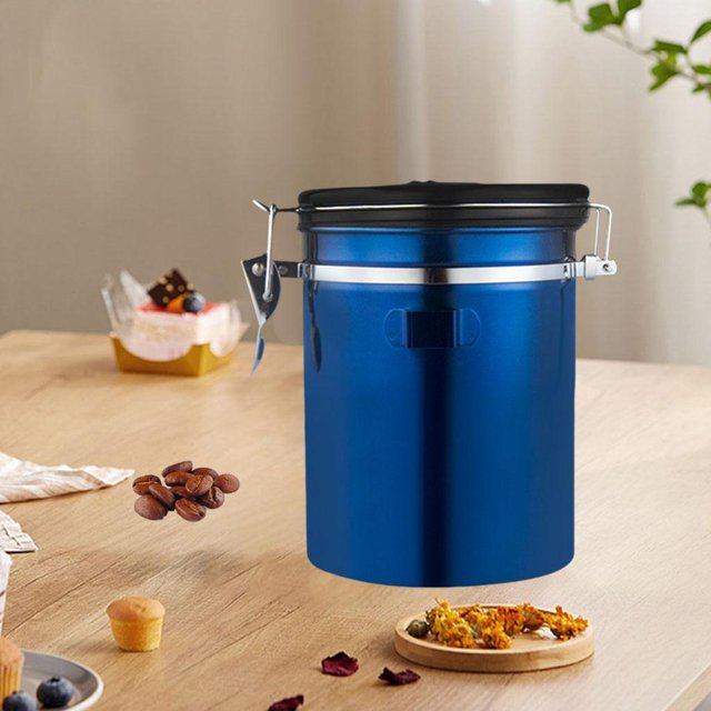 Bote de café de seguimiento de fecha de 1500 ml con válvu para preservar de los alimentos herméticas Tapa hermétic Azul Baoblaze Bote de café hermético