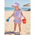 thumbnail image 4 of BemeyourBBs Toddler Baby Girl Striped Swimsuit Infant Bathing Suit 3 Pieces Swimsuits Bow Tank Top with Ruffle Shorts Set Sun Hat Rash Guard Swimwear Summer Beach Wear, 4 of 9