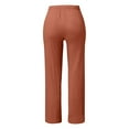 thumbnail image 3 of Womens Pants Elastic Waist High Waisted Wide Leg Solid Color Drawstring Straight Leg Long With Pockets Trousers Dressy Casual Red M, 3 of 4