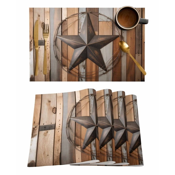 Vintage Texas Star Placemats Set of 2 Farmhouse Retro Wooden Board Heat Insulation Washable Place Mats, Rustic Non-Slip Table Mats for Dining Table Party Kitchen Decor,13x19 Inch