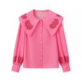 thumbnail image 3 of HH TRAF Blusas elegantes de verano para mujer, blusas con cuello de muñeca decorativo de un solo pecho y manga larga con estampado rosa, camisas nuevas para mujer, 3 of 5