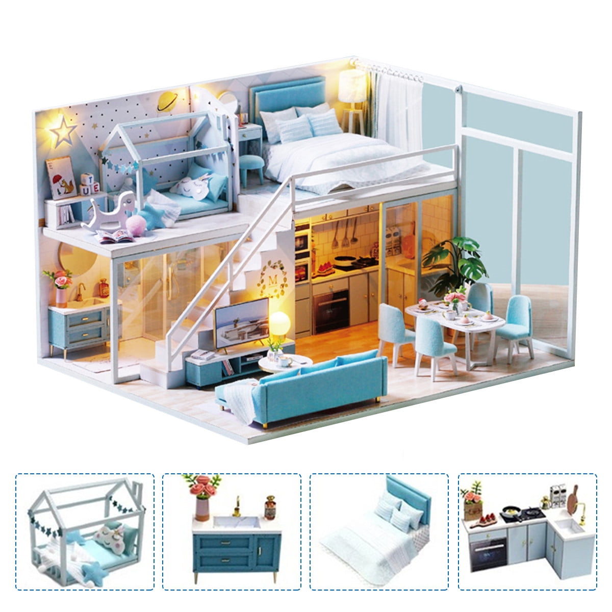 Dollhouse Miniature with Furniture,DIY 3D Wooden Doll House Kit Chinese Style Plus with Dust Cover and Music Movement,1:24 Scale Creative Room Idea Best Gift for Children Friend Lover M029 