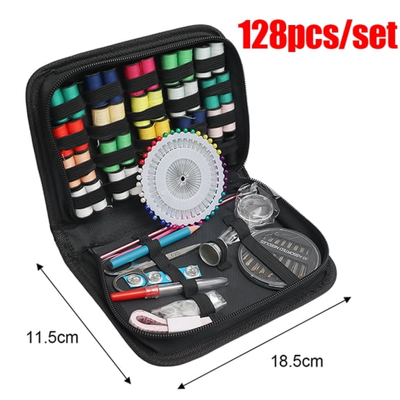128Pcs Sewing Kit with Threads, Needles, Scissors, Tape Measure and Storage Bag, Portable Travel Sewing Box