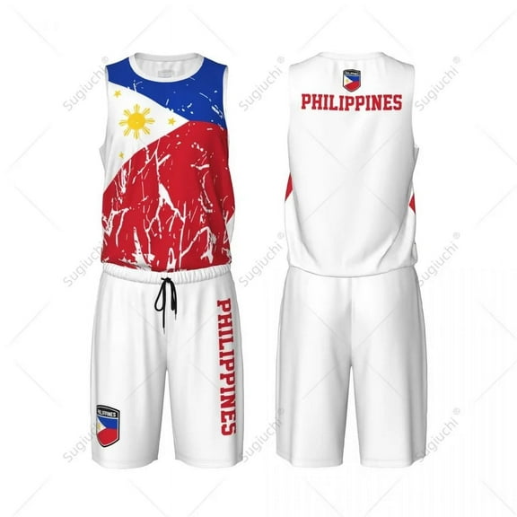 Team-up Philippines Flag Grain Men Basketball Jersey Set Shirt & Pants Sleeveless Custom Name Nunber Exclusive
