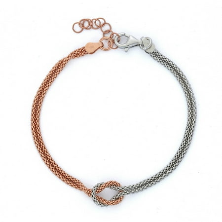 Giuliano Mameli Rhodium and 14kt Rose Gold-Plated Sterling Silver 2mm Thickness Mesh Knot Bracelet