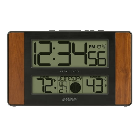 La Crosse Technology 513-1417CH Atomic Digital Clock with Temperature and Moon Phase, Cherry finish