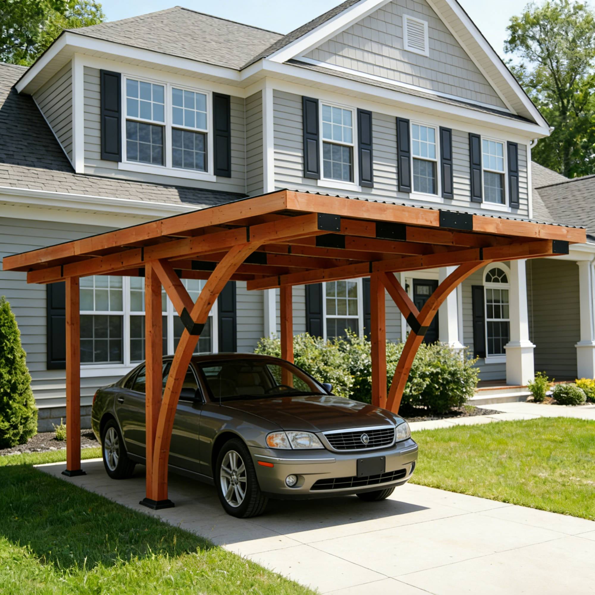 Beneouya 18.3x12.6x7.7ft Heavy-Duty Wood Carport with Steel Roof for Driveway Shelter