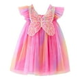 thumbnail image 2 of Huowey Toddler Girls Sleeveless Sequin Dress Ruffles Spaghetti Strap Butterfly Rainbow Embroidery A-Lined Dance Party Dresses Princess Casual Dance Wedding Clothes,Pink,4-5 Years, 2 of 4