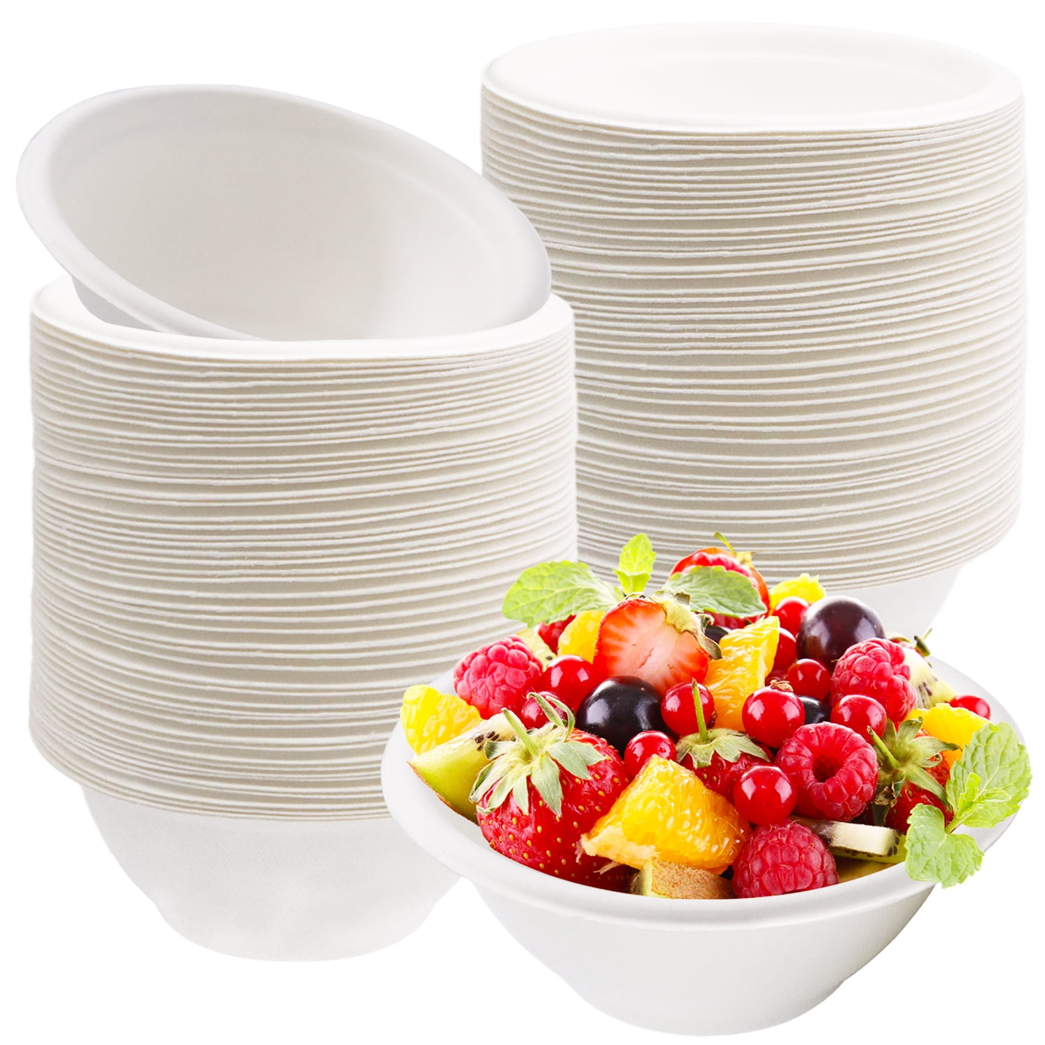 100 Pack 8oz Disposable Paper Bagasse Bowls,Small