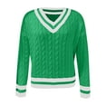thumbnail image 5 of Arlun Women's Casual V-Neck Long Sleeve Sweaters Trendy Striped Pullover Cable Knit Preppy Color Block Drop Shoulder Relaxed Fit Cozy Sweater Tops Fashion Outfits Green XXL, 5 of 5